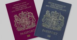 UK passports blue and burgundy